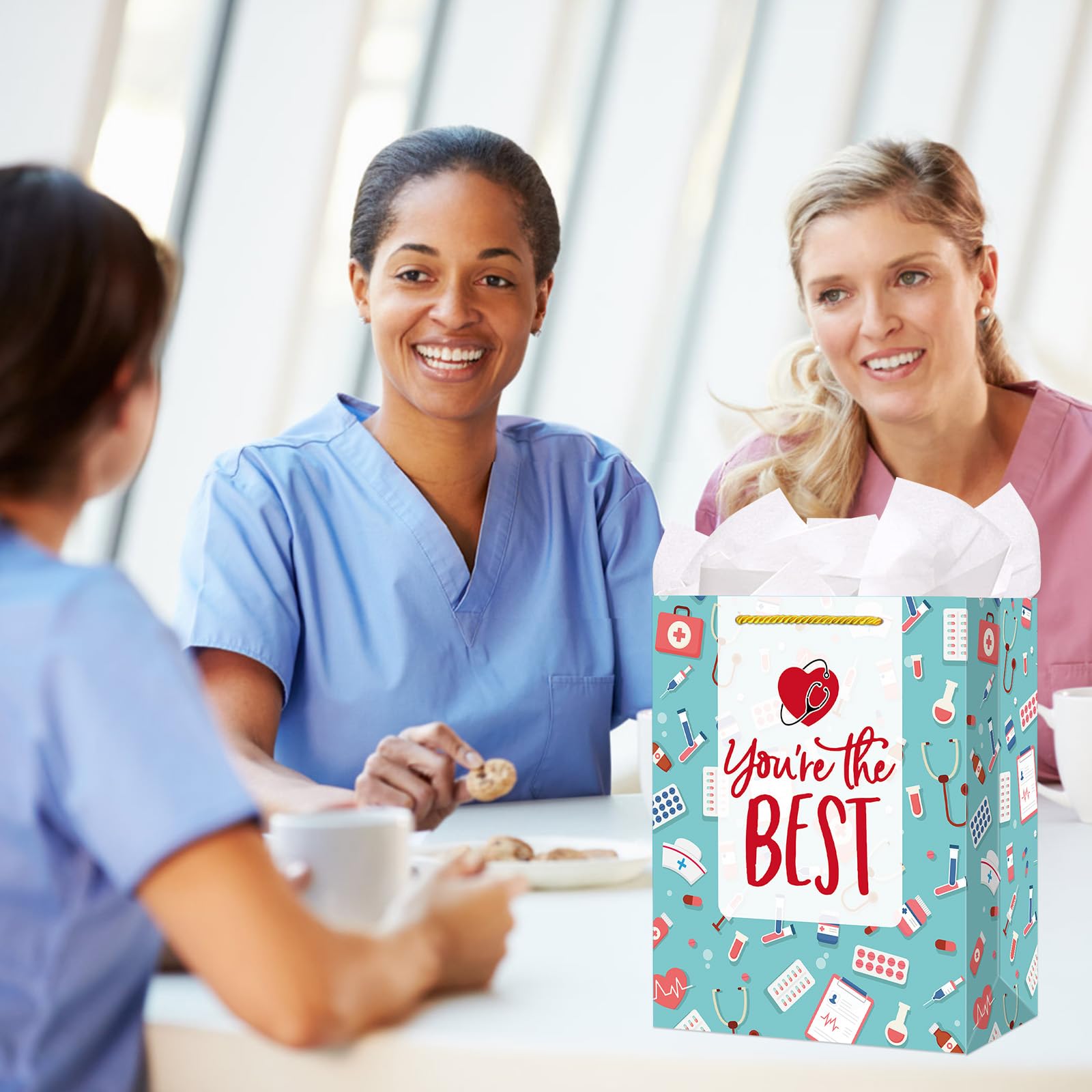 FaCraft Nurse Graduation Gifts Bag - 13" Large Nurse Gift Bags with Tissue Paper for Women Men New Nurses Nursing School Graduation Gift for Her Him Graduates New Nursing Student Medical School Party