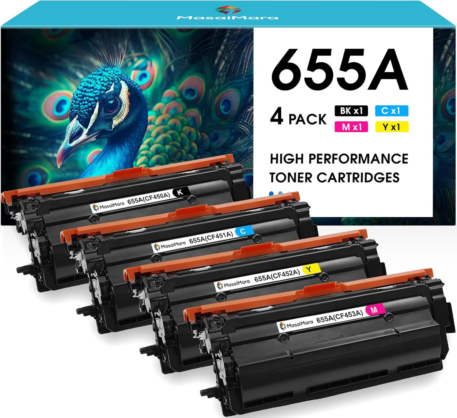 MasaiMara 655A Compatible Toner Cartridges for HP CF450A CF451A CF452A CF453A Color LaserJet Enterprise MFP Flow M652dn M652n M652 M653dn M653dh M653x M653 M681dh M681f M681 M681z M682z Printers