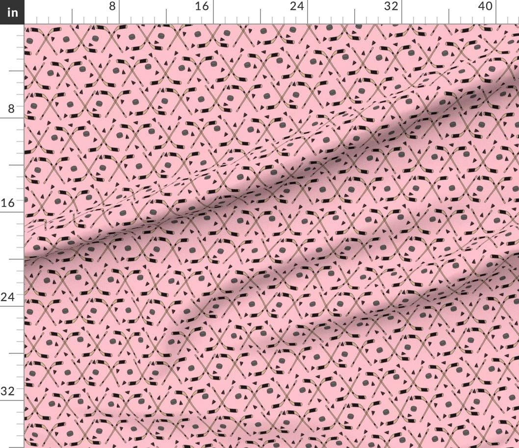 Spoonflower Fabric - Hockey Sports Sport Ice Kids Pink Sticks Outdoor Exercise Printed on Petal Signature Cotton Fabric by The Yard - Sewing Quilting Apparel Crafts Decor