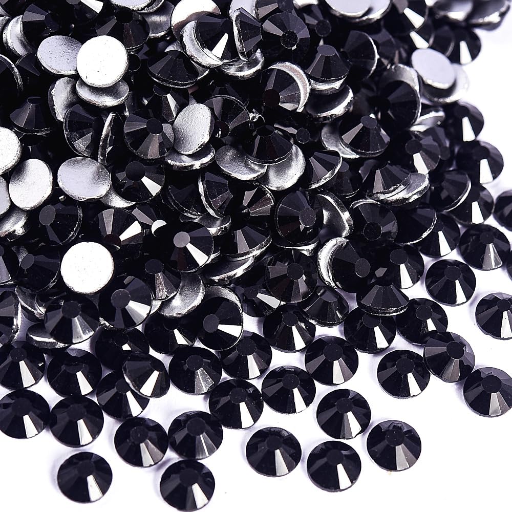 Round Glass Gems Flatback Rhinestones for Bedazzling Jet Black SS10 1440pcs