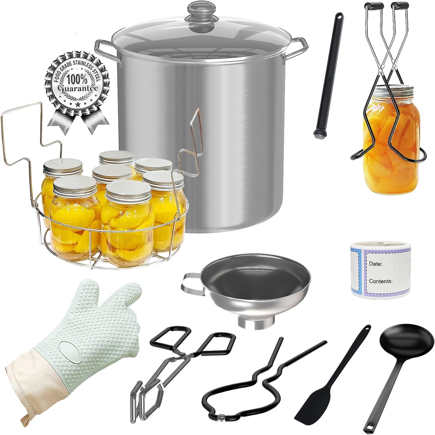 Complete Canning Kit With Pot: Food-Grade Stainless Steel Canning Set Tools - 14-Piece Essential Home Canning Kit for Safe Food Homemade Black