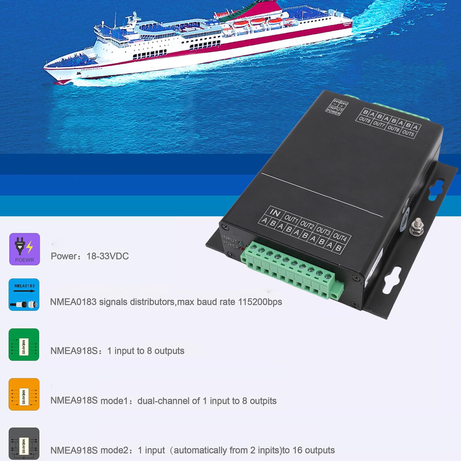 Fydun Rozdzielacz Sygnału NMEA918S Morski Tester Transmisji Danych Środowiska Morskie