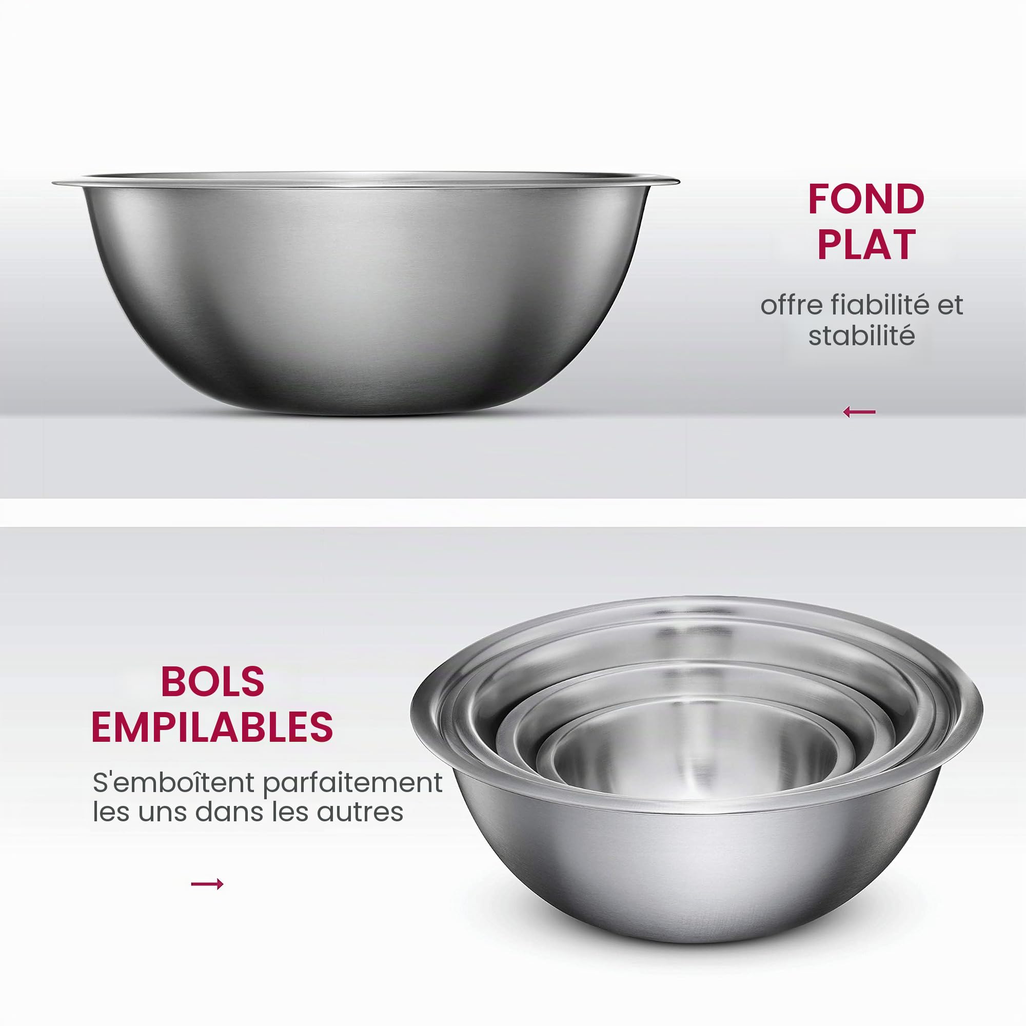 Stainless Steel Mixing Bowls by Finedine (Set of 6) Polished Mirror Finish Nesting Bowls, ¾ - 1.5-3 - 4-5 - 8 Quart - Cooking Supplies