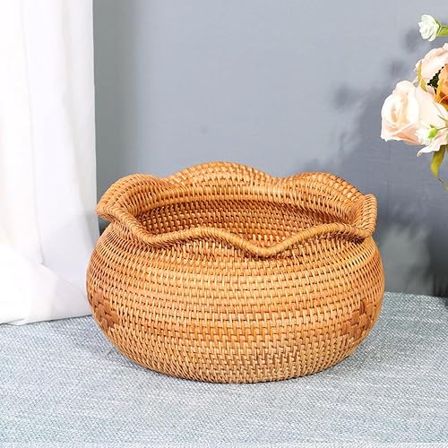 Miniatura 5 de Yardwe Cesta de almacenamiento tejida redonda de mimbre, cesta de flores para caramelos, maceta vintage, contenedor de cosméticos, caja de joyería