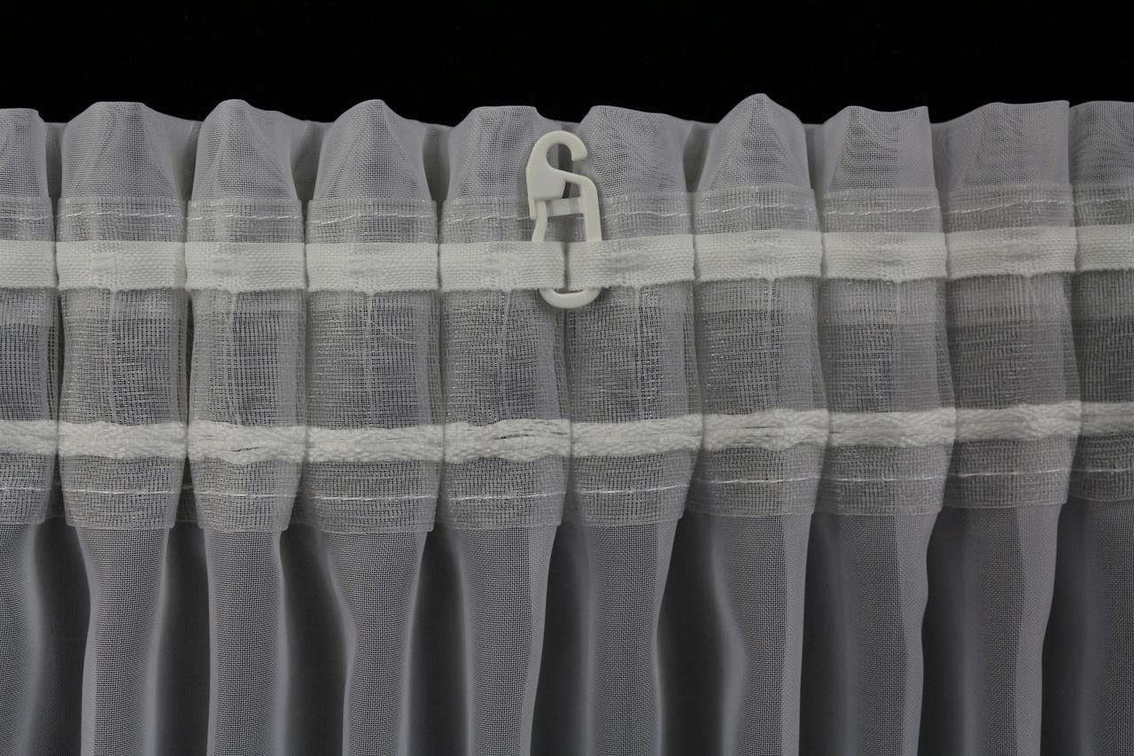 Hochwertige Fertiggardine Voile Store Deko Schal mit Faltenband Bleiband BLEISTIFTBAND 1:2,5/50 mm (größe wählbar), 140 x 450 cm (Höhe x Breite)
