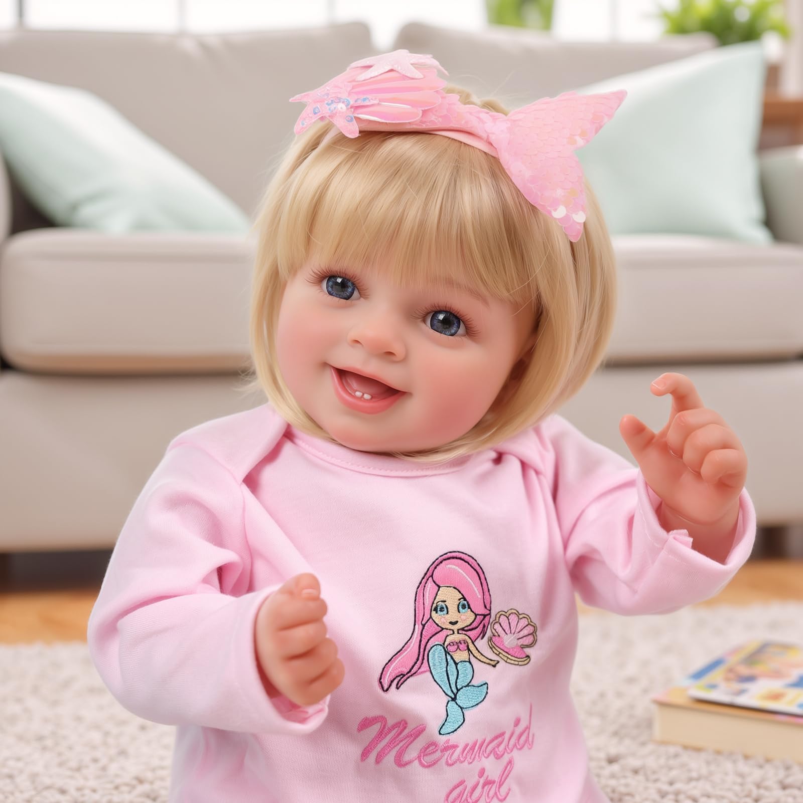 BABESIDE 20" Reborn Puppe, Lebensechte Puppe Offenen Augen Kurzem Haar | Reborn Puppe, Stoffkörper, Lebensechte Weibliche Puppe mit Offenen Augen, Inklusive Zubehör