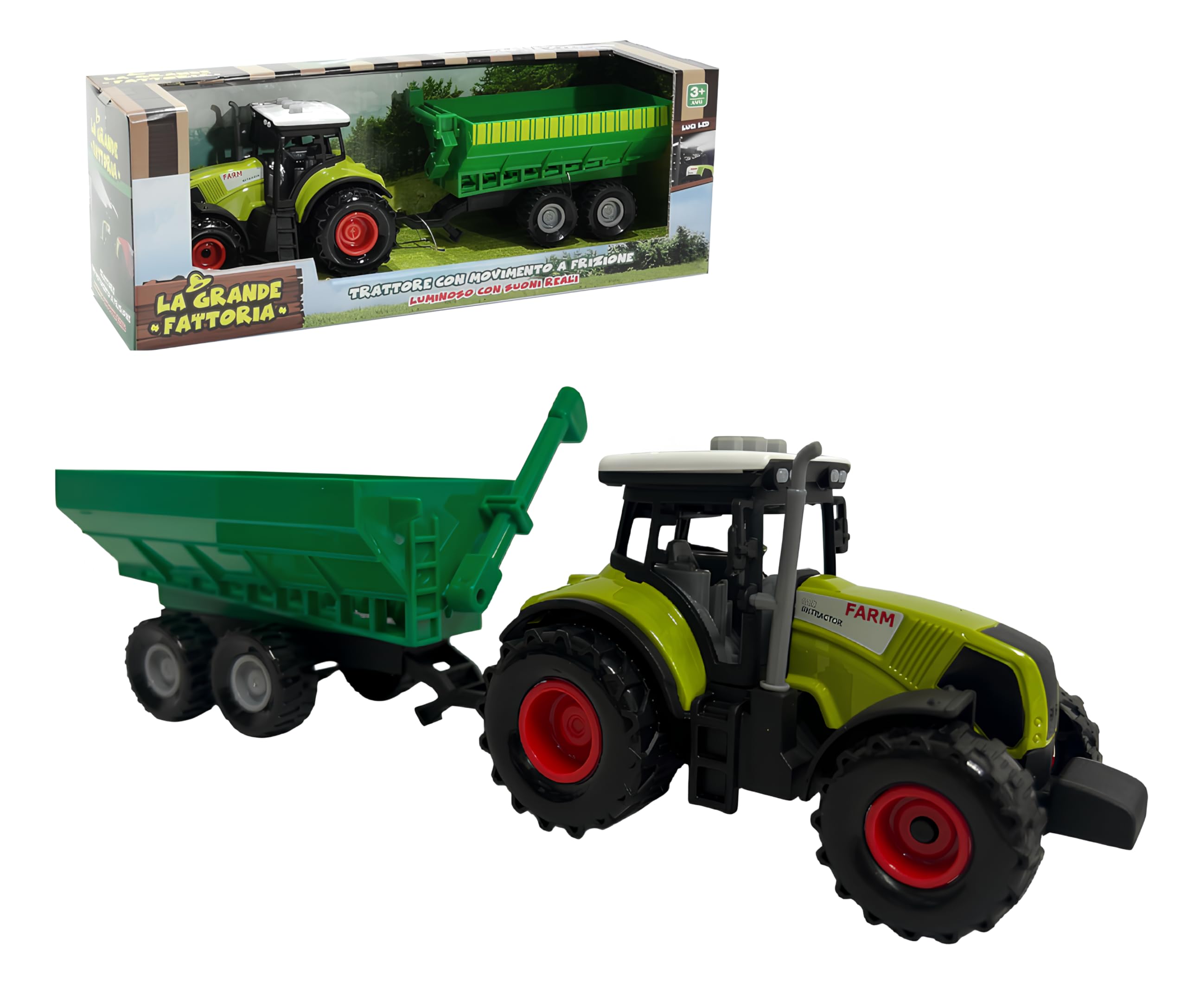 Trattore Giocattolo con Luci e Suoni Trattore con Rimorchio a Frizione Luminoso con Suoni Reali Trattori Fattoria con Luci Led Mezzi Agricoli Fattoria Trattore con Carro