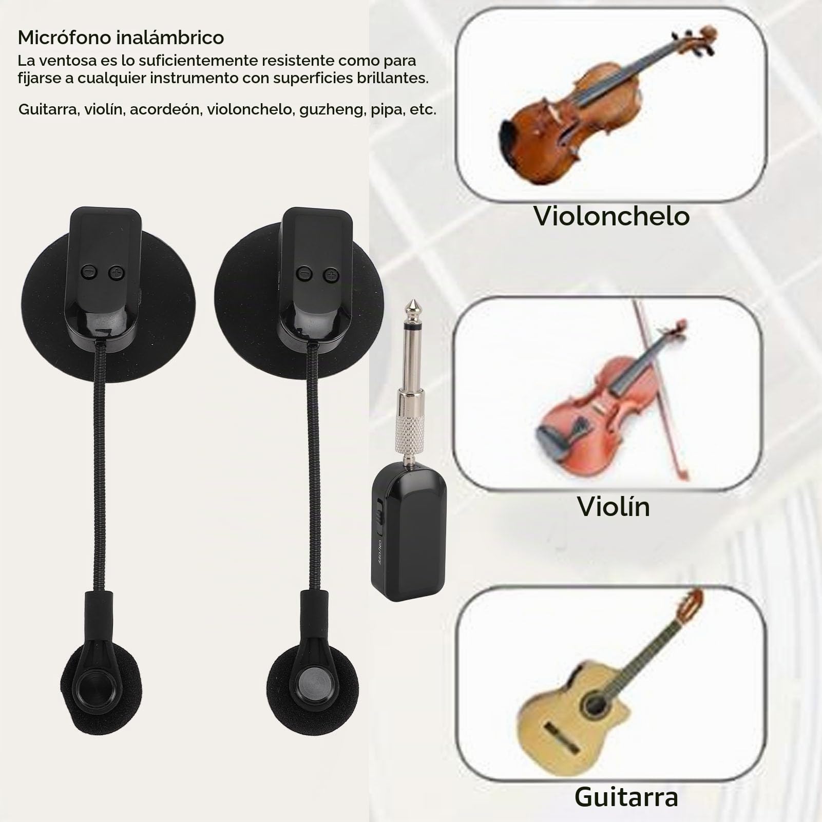 Micrófono de Instrumento Inalámbrico 2.4G, Sistemas de Captación de Micrófono de Saxofón Condensador de Rotación de 360°, para Guitarra, Violín, Acordeón, para Conciertos Al Aire