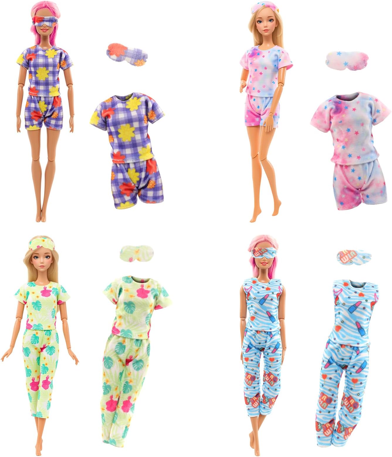 4 Set Doll Clothes and Accessories 4 Pajamas Eye Mask Sleeping Clothes Set for 11.5 inch Doll