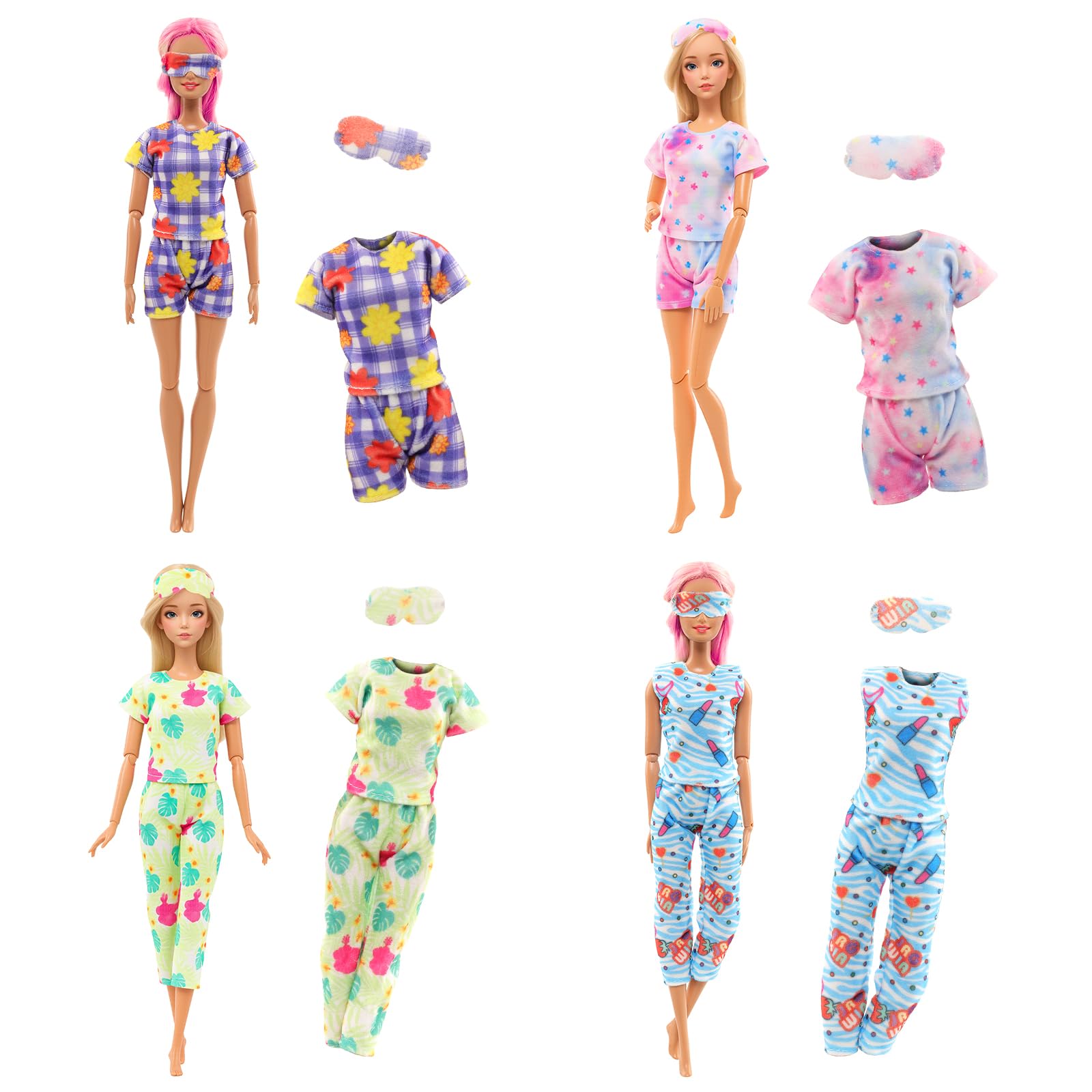 4 Set Doll Clothes and Accessories 4 Pajamas Eye Mask Sleeping Clothes Set for 11.5 inch Doll