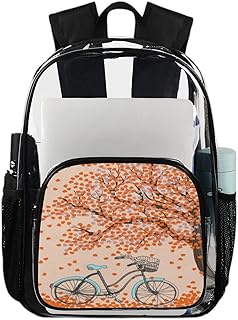 Mochila transparente de árvore de outono de bicicleta bolsas de livros resistentes, mochila transparente impermeável de paisagem de outono mochila transparente de PVC com alça de ombro reforçada para escola, trabalho, viagens, Multicor