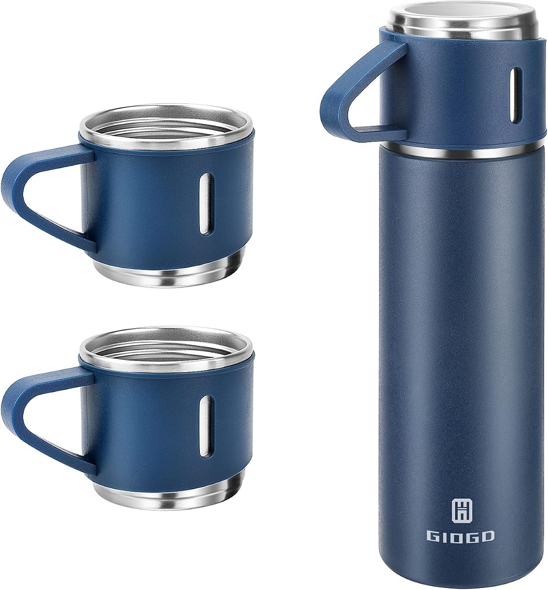 Botella térmica de acero inoxidable con aislamiento al vacío de 500 ml/16,9 oz con taza para café, bebida caliente y termo de agua para bebida fría. (Azul, juego)