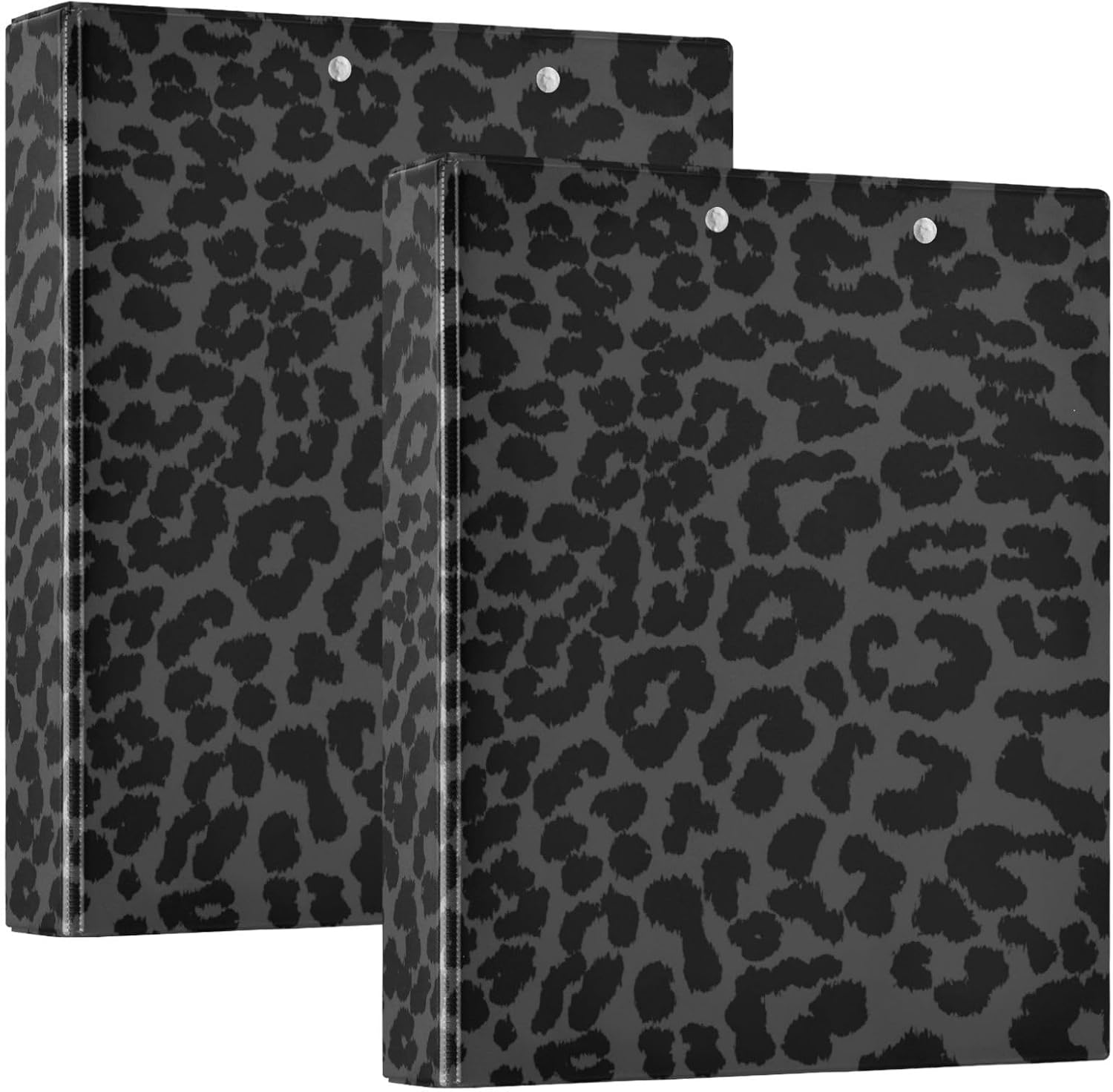 YETTASBIN Leopard Black 3 Round Ring Binders with 3 Interior PVC Clear Pockets, Waterproof Sturdy Basic Binders with Anti-Slip Metal Clip, Versatile Binders Holds 200 Sheets, 1 Pack