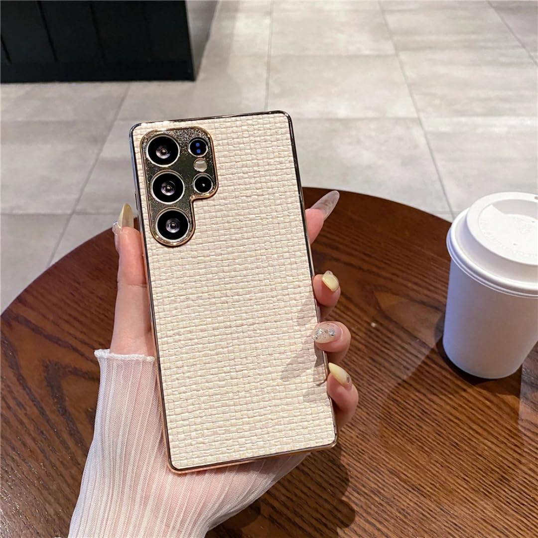 Coque Samsung S23 rigide de luxe plaquée or paillettes blanche