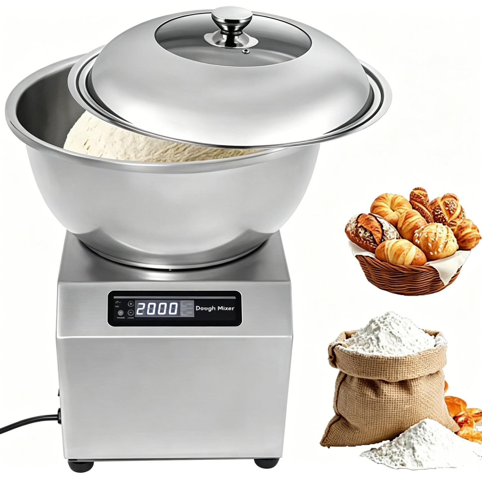 Impastatrice Elettrica,Impastatrice Professionale per Farina,Impastatrice a Spirale Elettrica 1400giri/Min,con Doppia Rotazione, Impastatrice Professionale per Panetteria/Ristorante 5kg