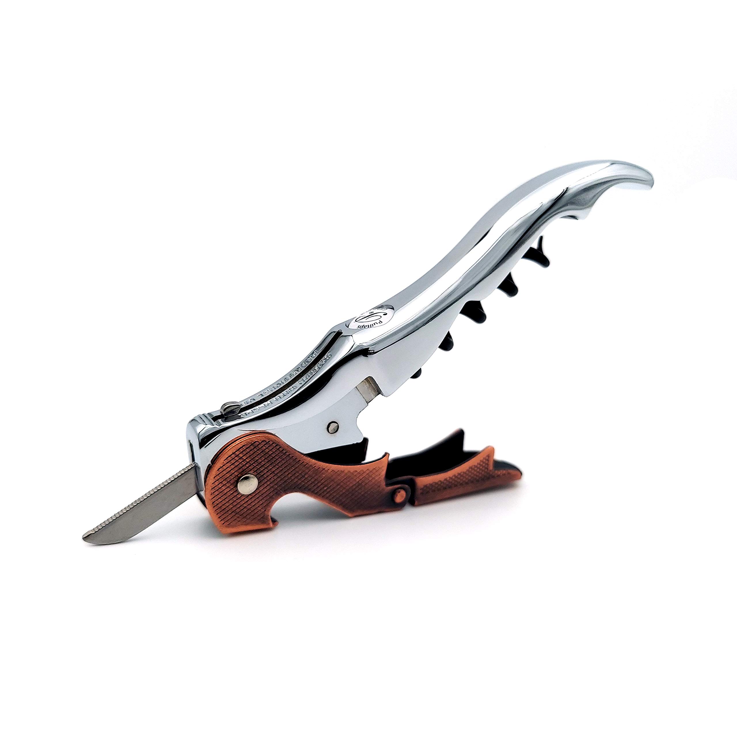 Pulltap's Sacacorchos de vino Slider Boss 150 de doble palanca para camareros (cromo-cobre)