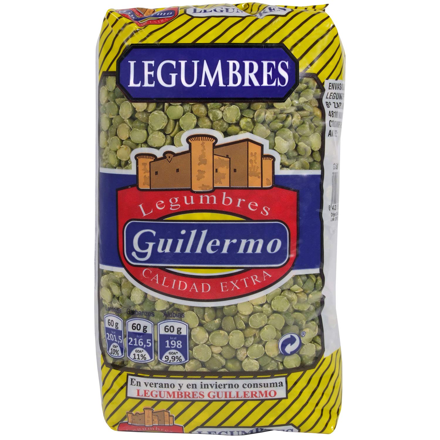 Guillermo | Guisantes pelados - Paquete 1 kg. | Calidad Extra | Fuente de proteínas vegetales | Alto contenido en fibra