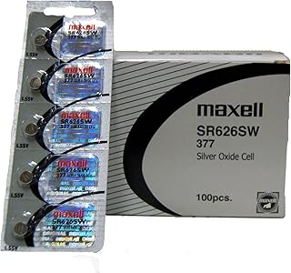 1 Box of 100 Maxell 1.55v Silver Oxide Watch Batteries 377 SR626SW