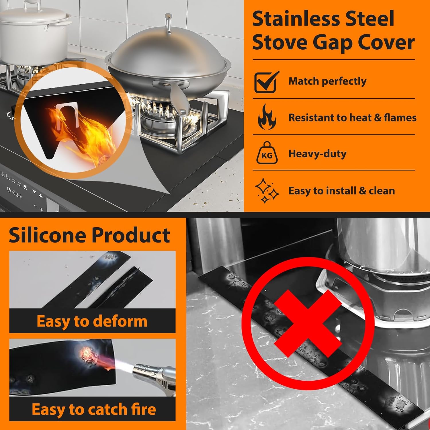 Stainless Steel Stove Gap Covers, 2 Pack Retractable Stove Gap Filler(13.8"–27.5" Length), Stove Guard for Kitchen Oven Gap Between Stove and Counter, Easy Clean & Heat Resistant, 2PCS, Black