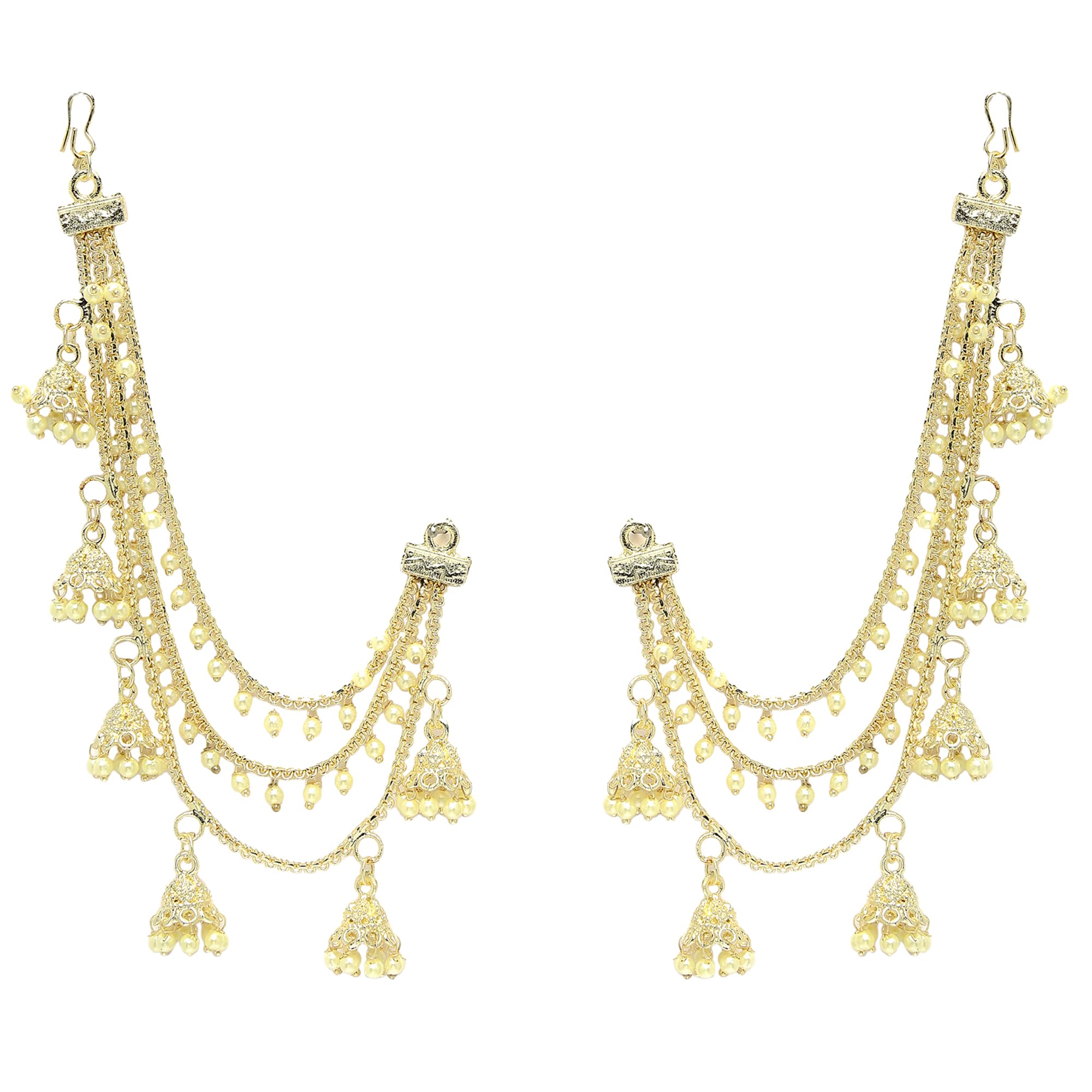 ZENEMETraditional Brass 18 K Gold Plated Wedding Jewellery Bahubali Inspired Long Chain Jhumki Earrings for Women and Girl