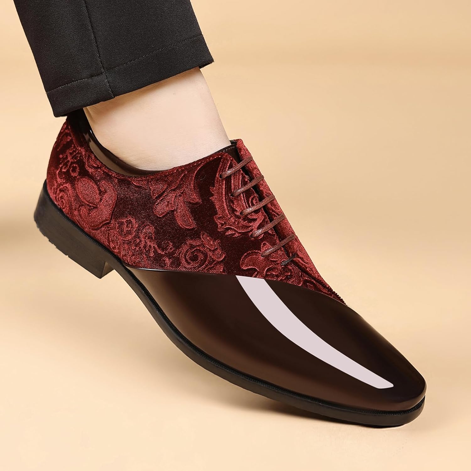 Men's Patent Velvet Lace-up Dress Tuxedo Shoes Classic Vintage Cap Toe Low Top Caden Oxfords usiness Prom Wedding Formal Shoes - Image 6