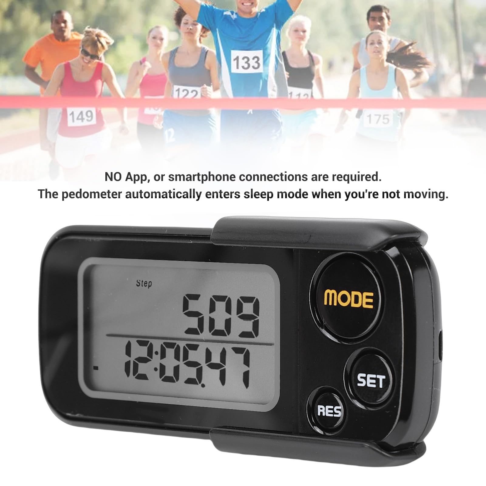SIXRUN Podomètre 3D, Compte-Pas Précis avec Grand écran LCD et Mémoire de 30 Jours pour Distance de Marche Miles Km Compteur de Calories Moniteur de Temps d'exercice