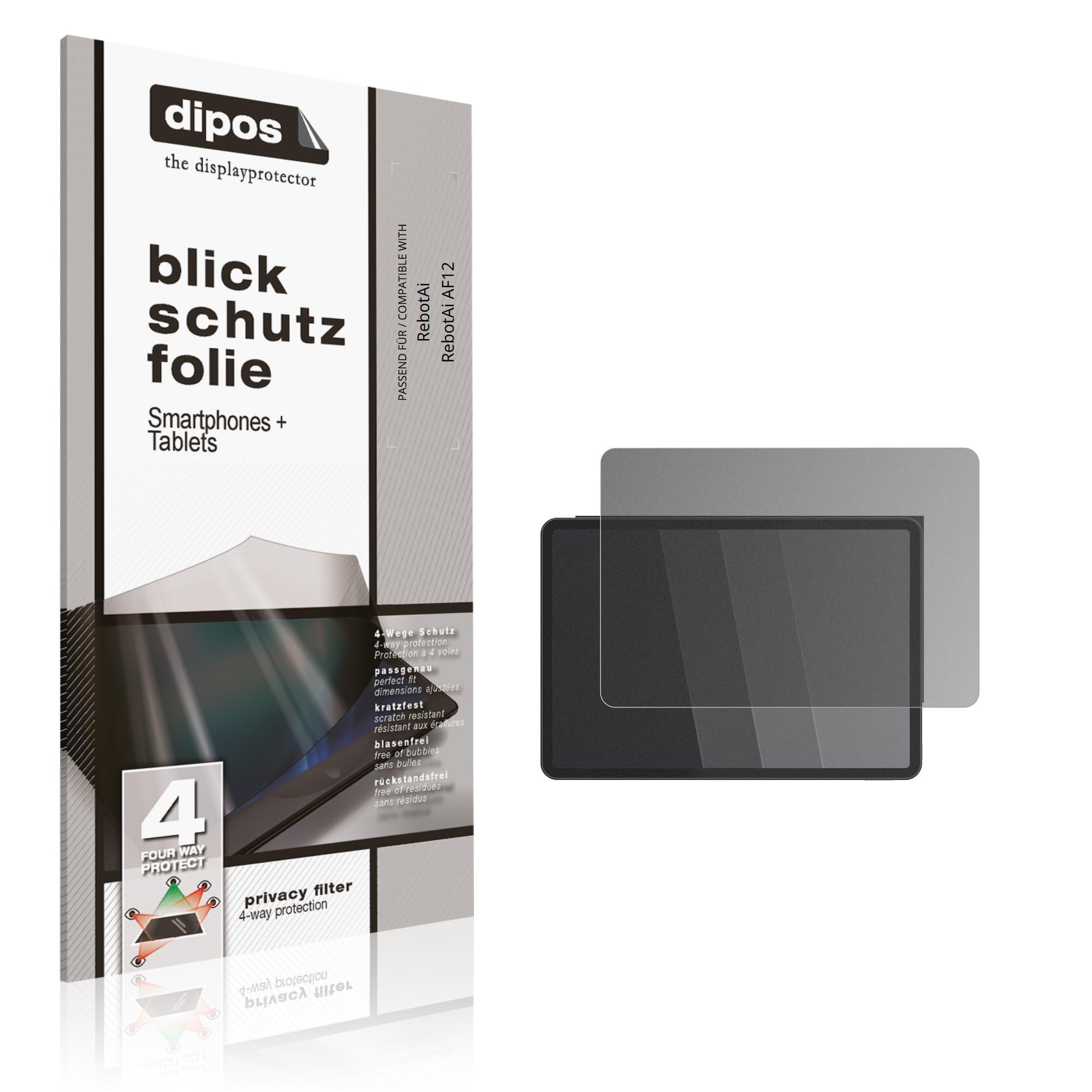 dipos Protector de Pantalla Antiespía para RebotAi RebotAi AF12 | Película protectora mate, filtro de privacidad 4 vías, ajuste perfecto, antiarañazos, sin burbujas, autoadhesivo