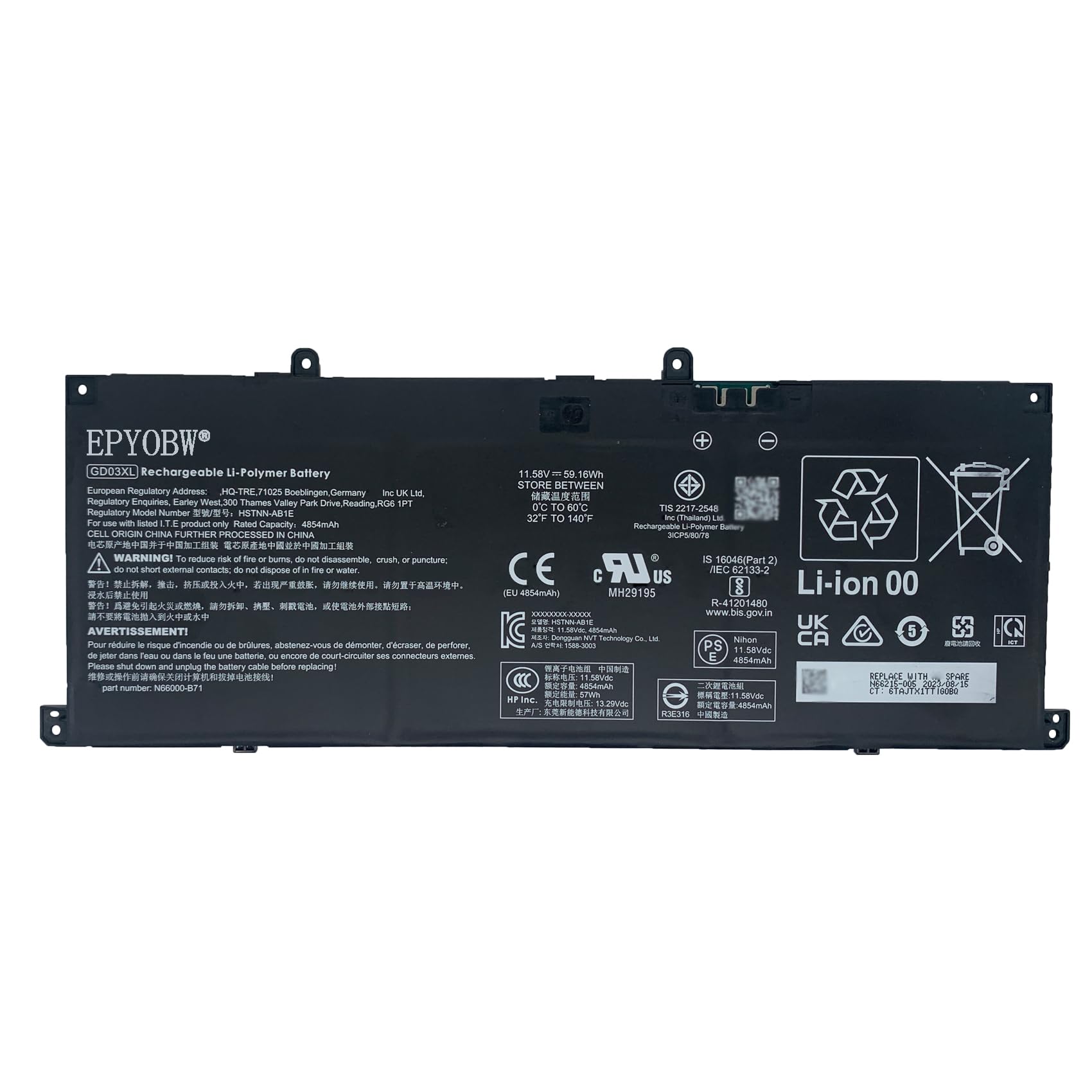 Amazon.com: EPYOBW GD03XL Laptop Battery 59.16Wh 4854mAh 11.58V