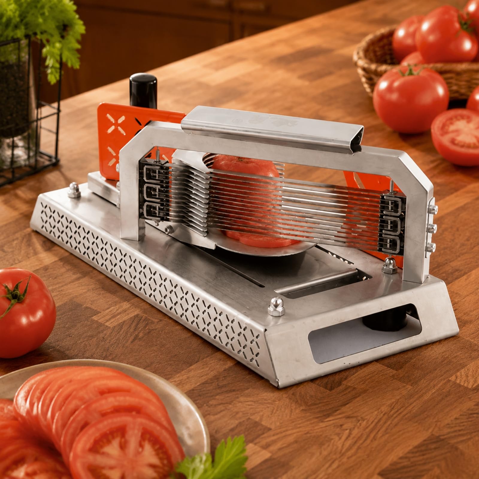 Affettatrice in Acciaio Inox 304 Manuale Affettatrice con Base Rettangolare Compatta Tagliaverdure per Café, Preparazione Insalate