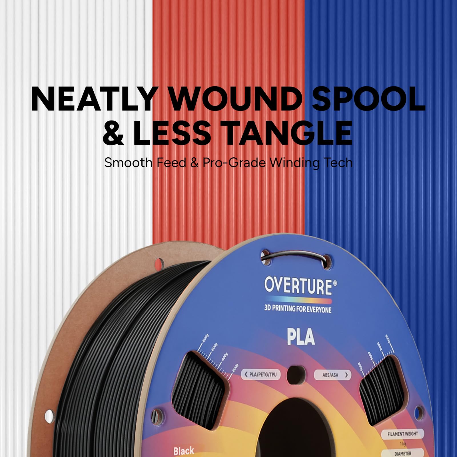 Overture 1.75mm PLA Filament - 1kg Black -3