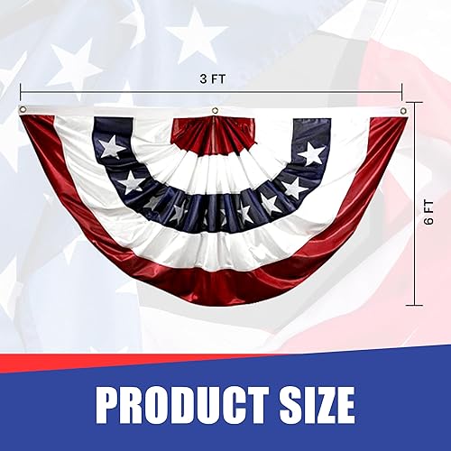 Miniatura 2 de Super Tough Banderines de bandera estadounidense de 3 x 6 pies, abanico de bandera plisada de poliéster, estrellas y rayas bordadas, decoración