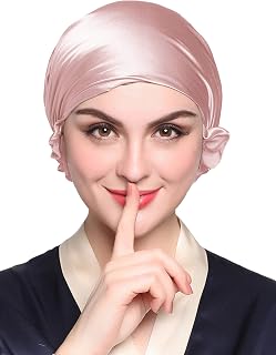 LilySilk Women's 100% Silk Sleeping Cap Hat with Ribbon Bonnet Head Cover 19 Momme Real Pure Mulberry Silk Charmeuse 7004
