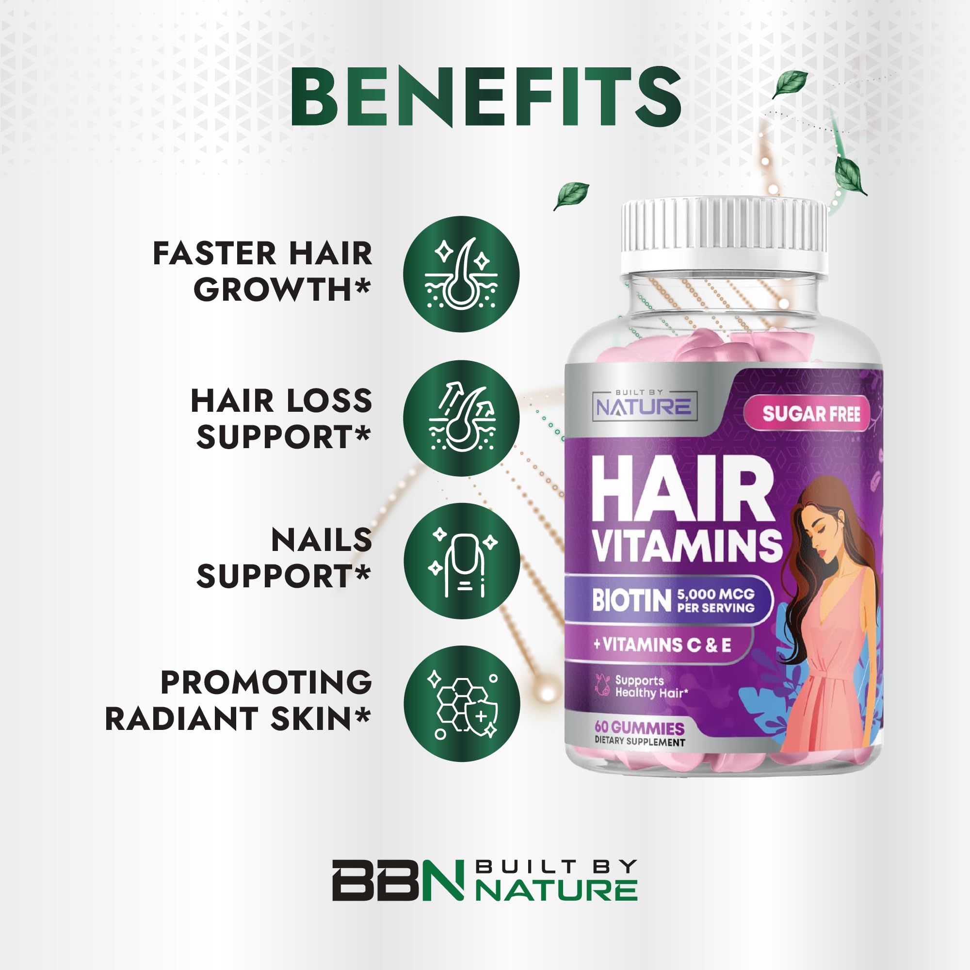 Built by Nature Hair Skin and Nails Gummies for Women, 60 Count — Amazon image 4