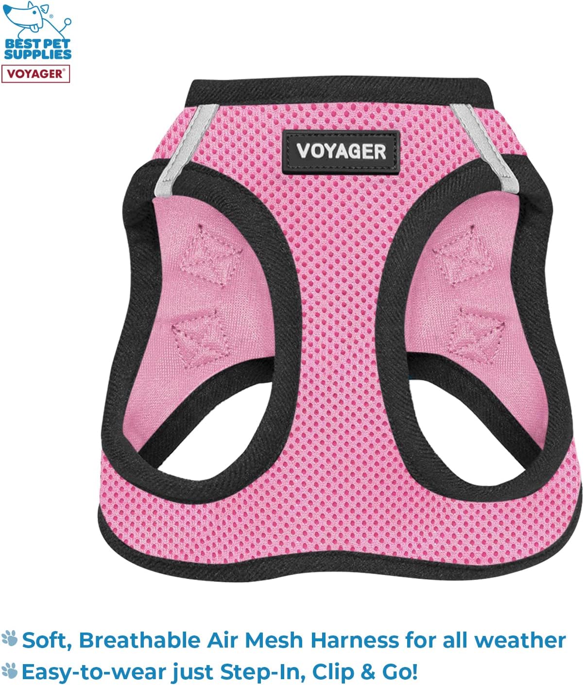 Voyager Step-in Air All Weather Mesh Harness and Reflective Dog 5 ft Leash Combo with Neoprene Handle, for Small, Medium and Large Breed Puppies by Best Pet Supplies - Pink Base, L (Pack of 2)
