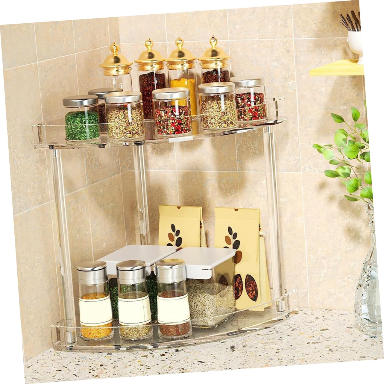 Acrylic Double-Layer Corner Organizer Bathroom Counter Storage Shelf Multi-Tier Design for Efficient Space Saving and Easy Access