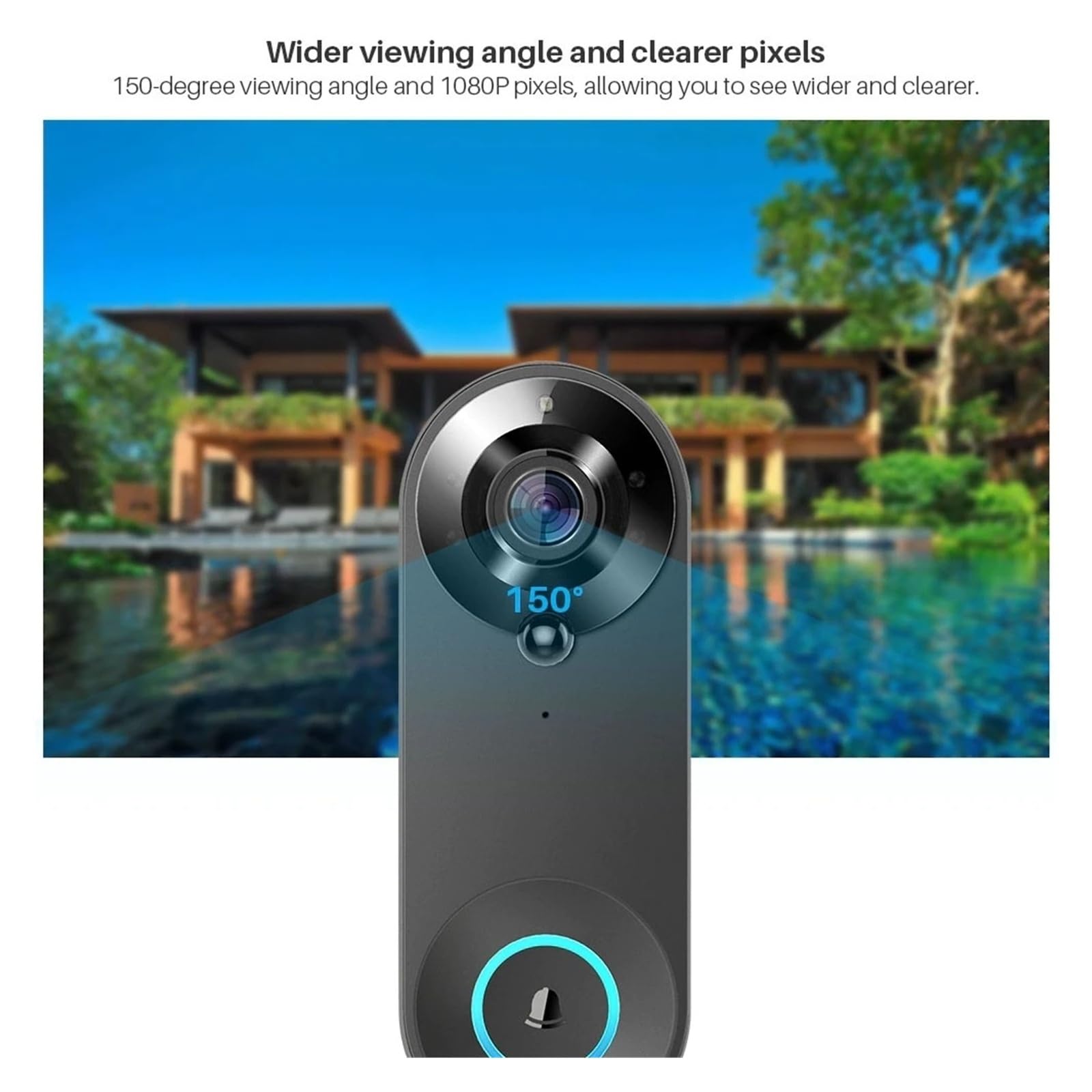 Timbre inalámbrico WiFi 1080P con videoportero y cámara for casa Inteligente, protección de Seguridad. Vista Amplia