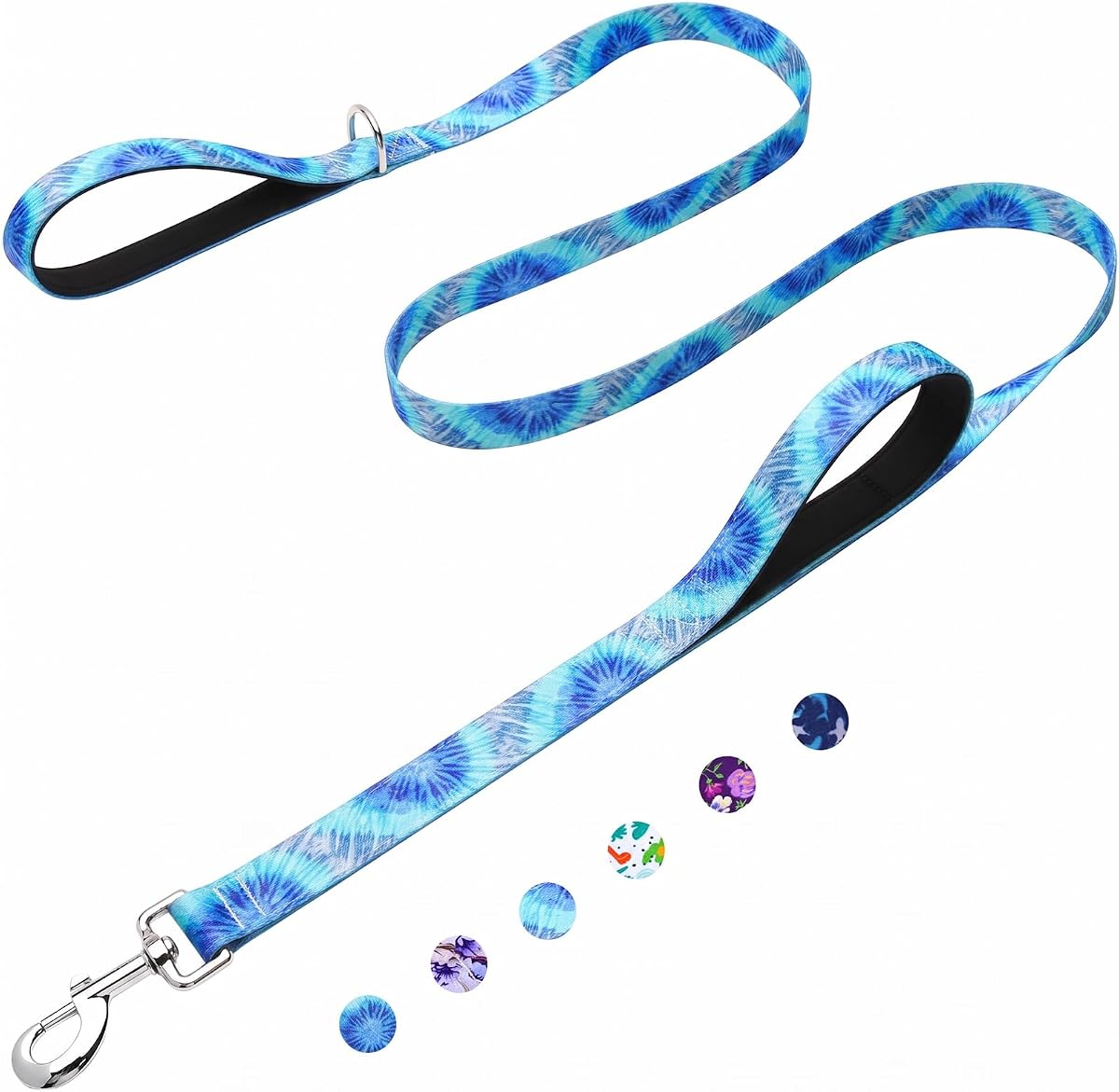 6FT 1IN Double Handle Dog Leash for Medium Large Dogs, Tie Dye | Heavy Duty Nylon Webbing, Two Soft Padded Handles, Durable Dog Leash with Traffic Handle for Walking, Training