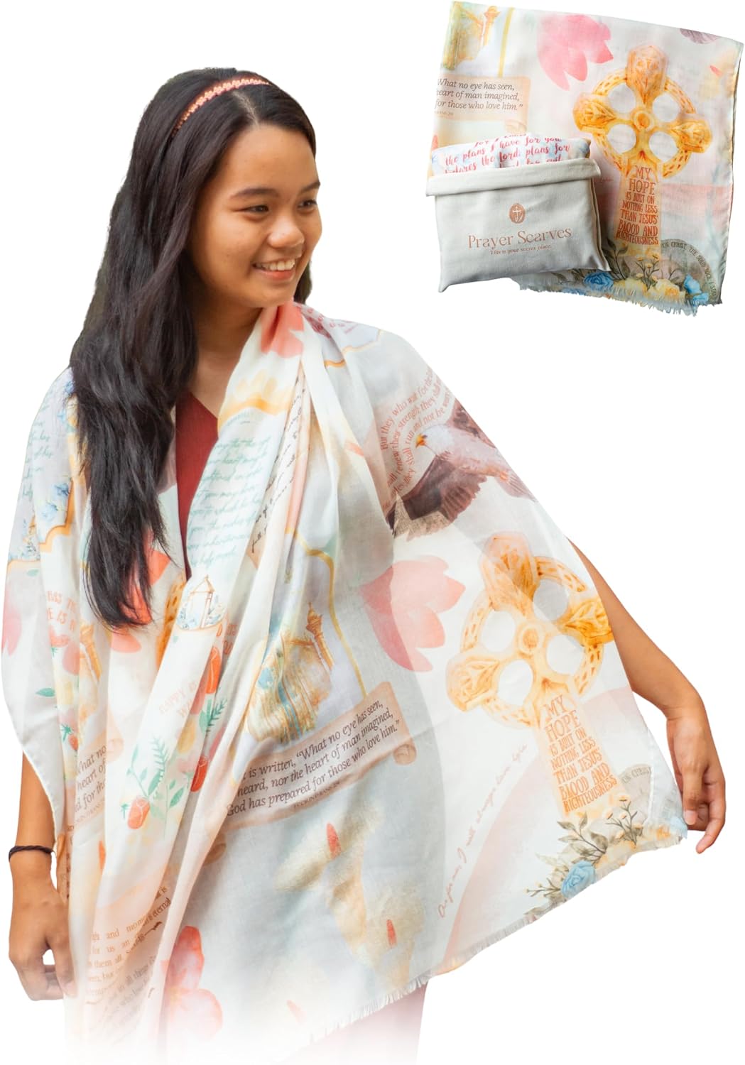 Hope Sentimental Scripture Scarf – 35x70 Large, Soft Lightweight Christian Prayer Shawl, Meaningful Devotional Appreciation Gift for Women Mom Wife (w/Canvas Bag, Honeysuckle)