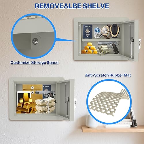 Miniatura 6 de Caja fuerte de pared con cerradura  Caja de almacenamiento segura de pared entre tachuelas  Caja de seguridad de acero resistente para pistola