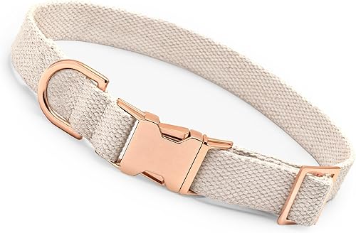 Miniatura 1 de Frezco Collar de perro minimalista ultra duradero, 100% algodón natural y hebilla totalmente metálica, fuerte 300 libras, perfecto para perros