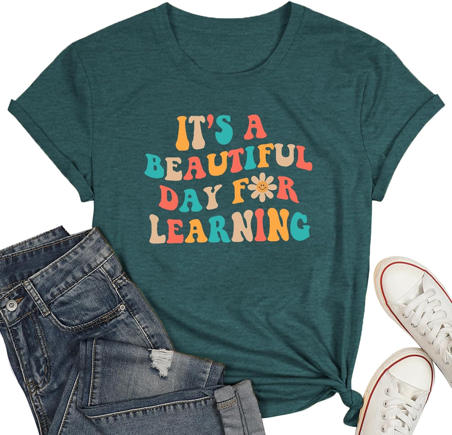 Plus Size Teacher Shirts Tops Women It's a Beautiful Day for Learning Tshirt Oversized Teach Tee Gift - Image 2