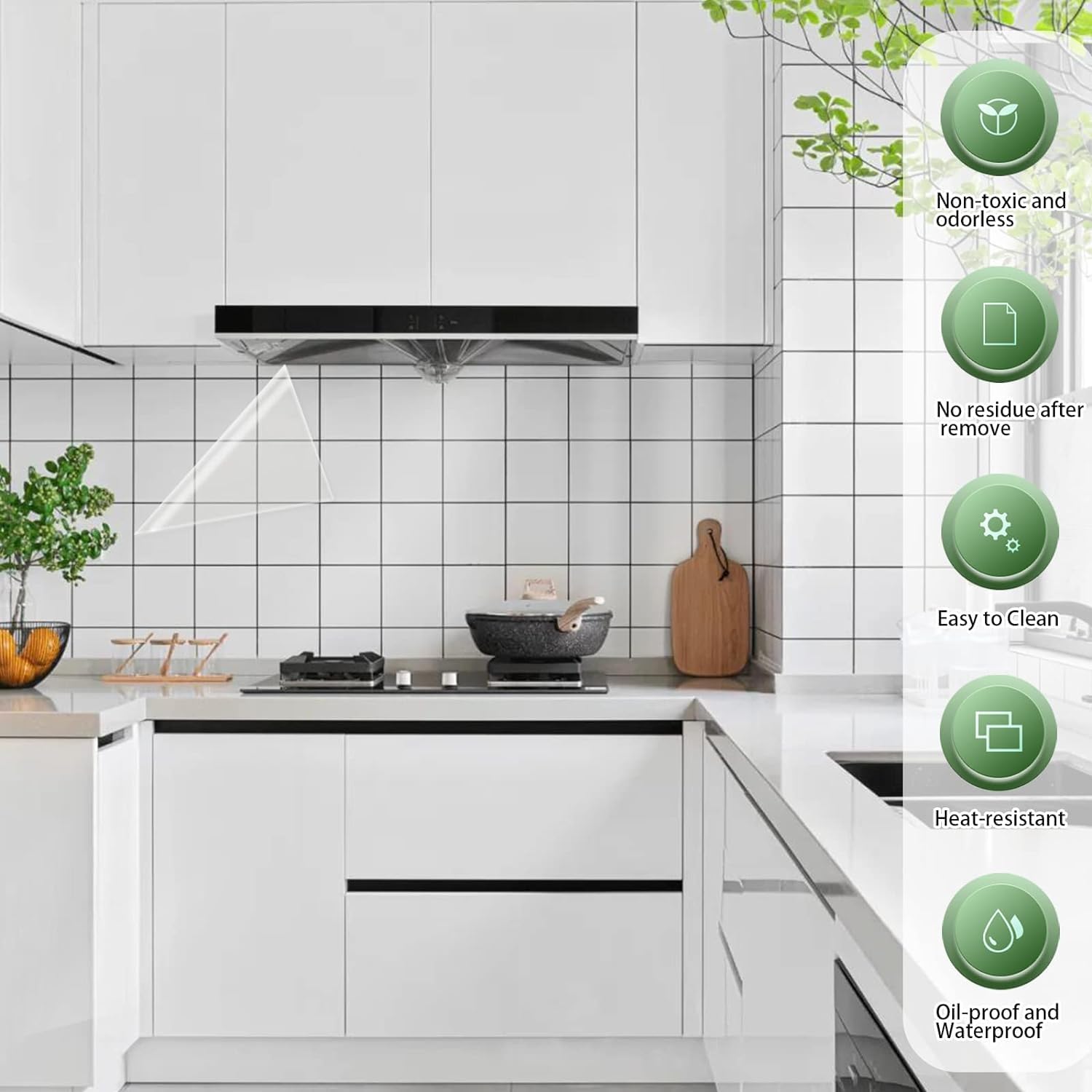 Clear Oil Proof Wallpaper,Kitchen Backsplash Wall Protector Transparent High Temperature Resistant Self-Adhesive Sticker, Waterproof Oilproof Paper for Kitchen Cupboard Household 20In×500In 4
