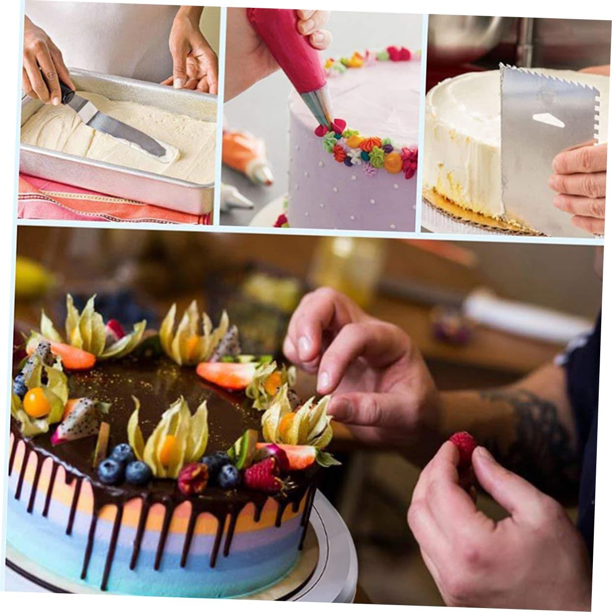 Unomor 7pcs Cake Decorating Set Revolving Turntable Scrapers and Plastic Spatulas for Easy Icing and Cake Decoration Tools