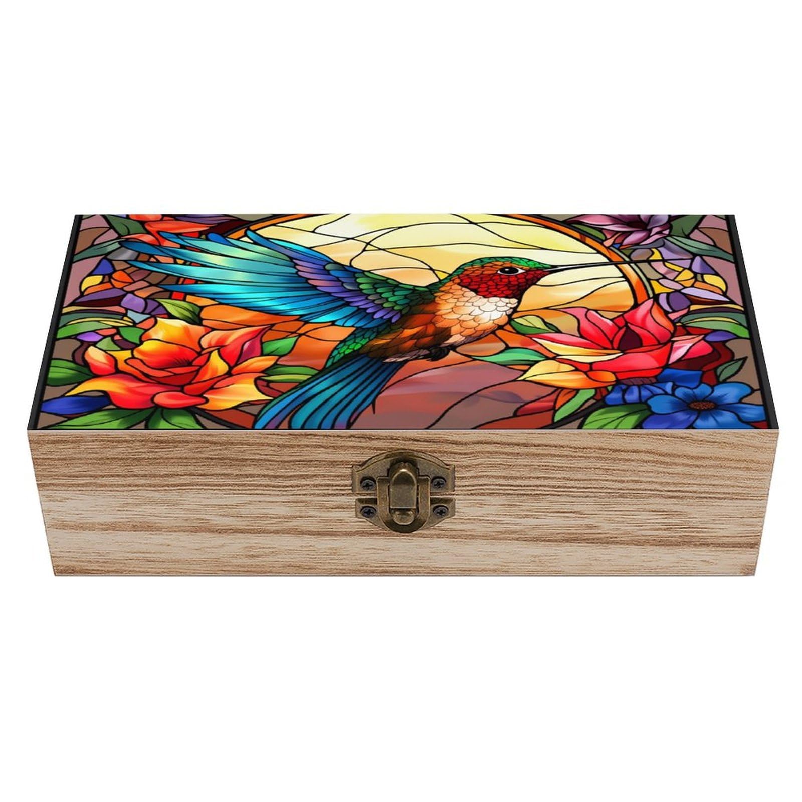 asbwuo Cracked Hummingbird Vintage Wooden Keepsake Box