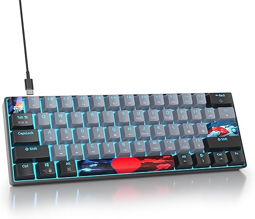 Teclado para juegos 60% portátil con cable, teclado mecánico ultra compacto, retroiluminación RGB, interruptor rojo para Windows PC y portátiles