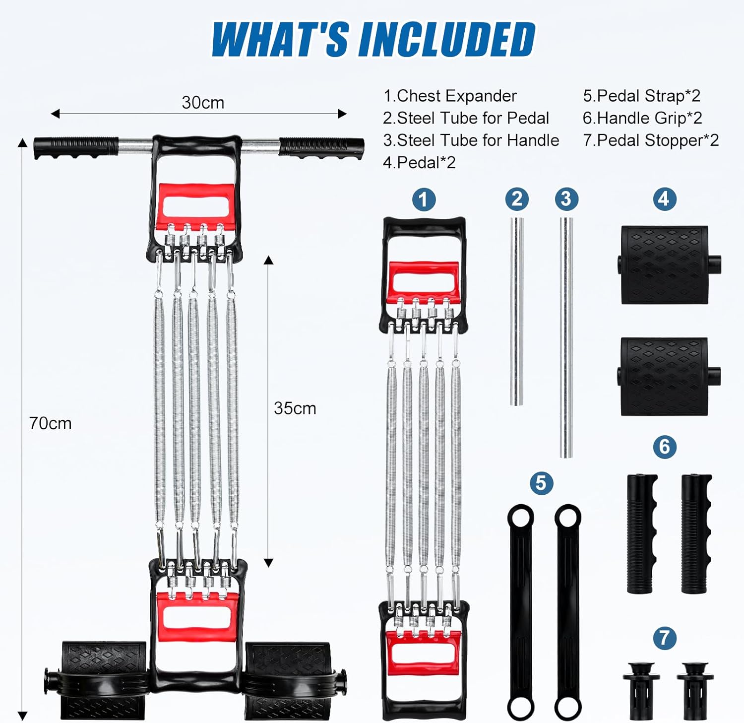 Spring Chest Expander, Tummy Trimmer Hand Gripper 3 in 1 Pull-up Bars Exerciser with 5 Metal Springs, Arm Strength Trainer - Image 6