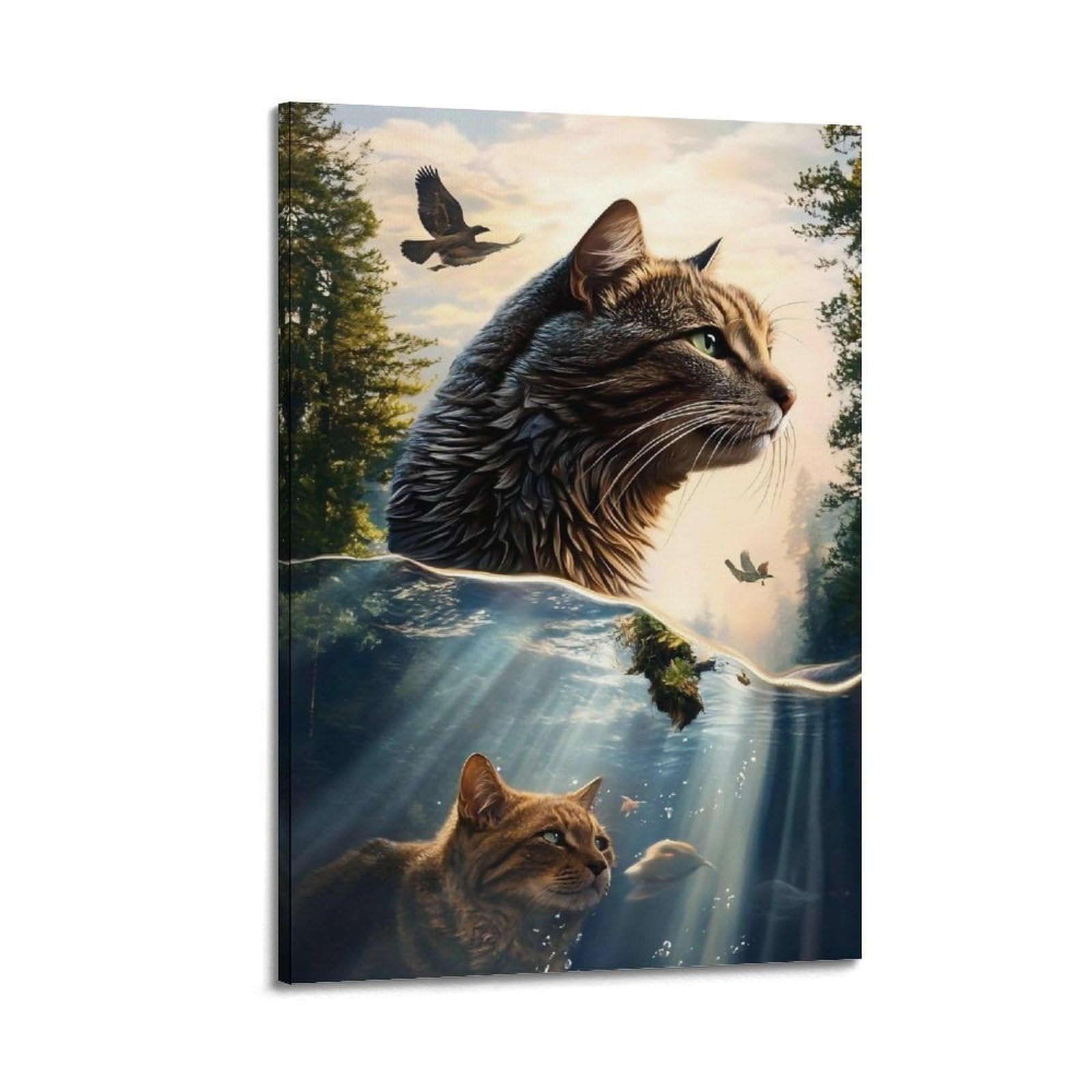 JUWRHRHHRH Natural And Cat (2) Poster Canvas Aesthetic Wall Art Painting Decor for Living Room Bed Room 20x30inch(50x75cm) Frame-style