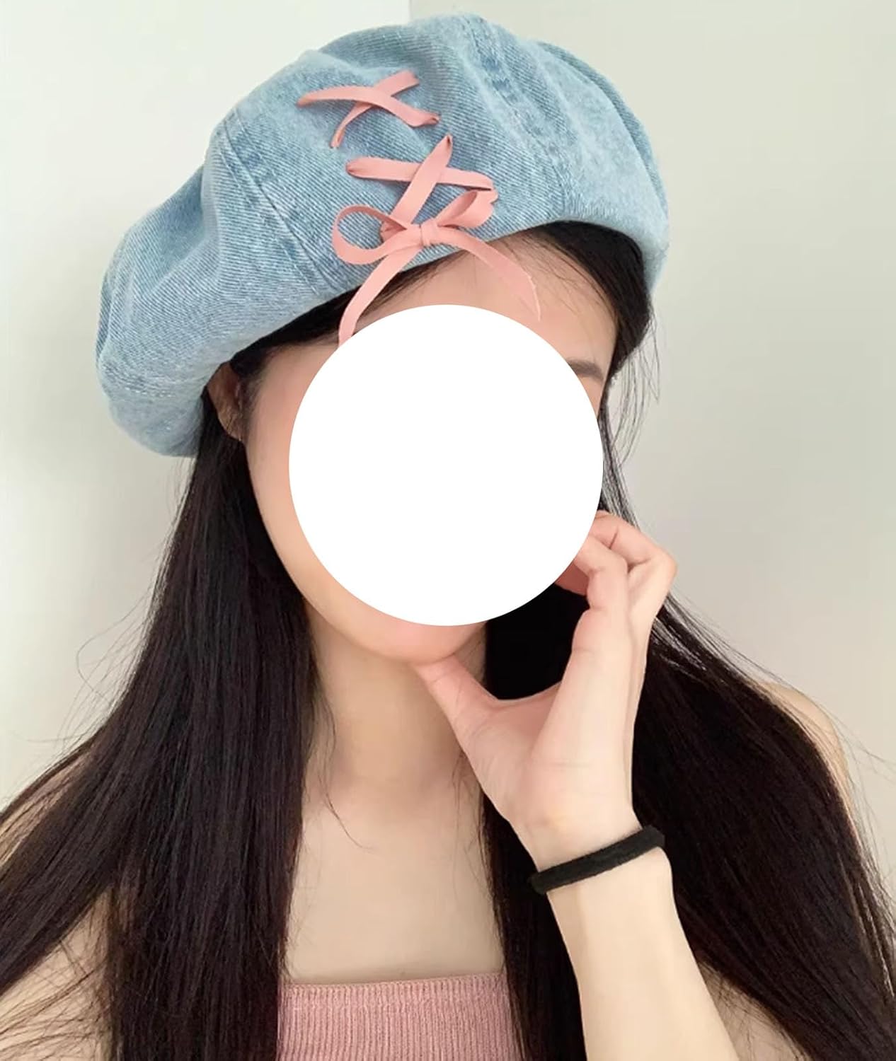 Womens Sweet Lolita Denim Beret Hat Cute Bowknot Artist Painter Hat Solid Color French Beret Cap Casual Beanie Hat