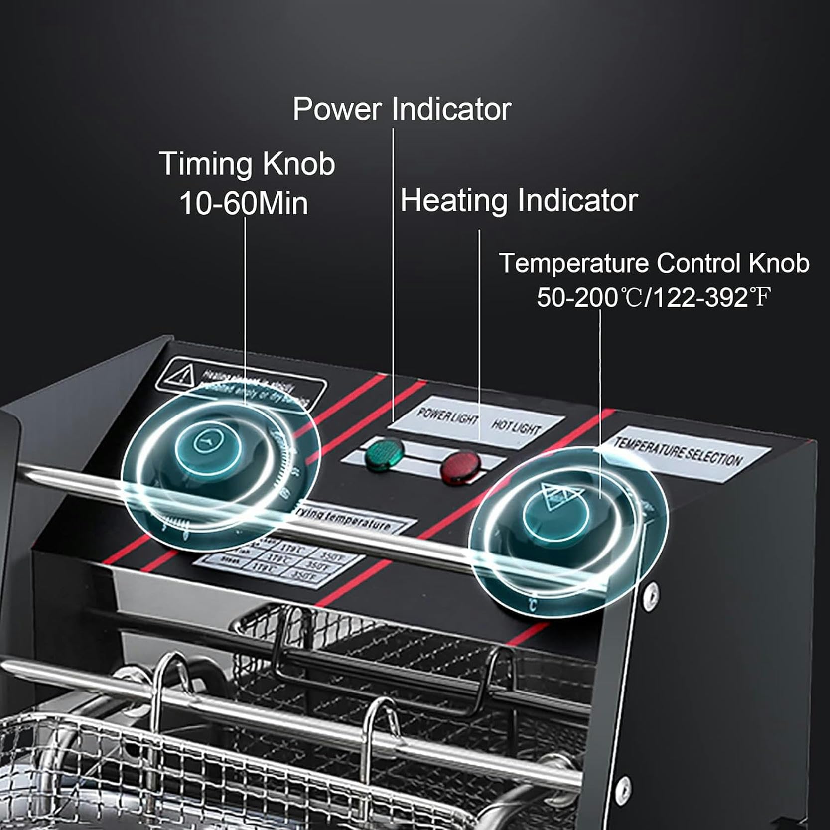 Friggitrice Elettrica Professionale da Banco in Acciaio Inox a Vasca Singola con Coperchio E Cestello 2500 W Temperatura E Timer Regolabili, per Uso Commerciale E Domestico