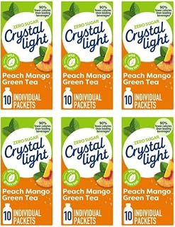 Crystal Light On-The-Go Drink Mix Packets, Zero Sugar Powdered Water Enhancer, Natural Flavor Low Calorie Beverage Mix, Made with Green Tea, Peach Mango Green Tea, 0.08 Ounce Packets, 10 Count (Pack of 6)